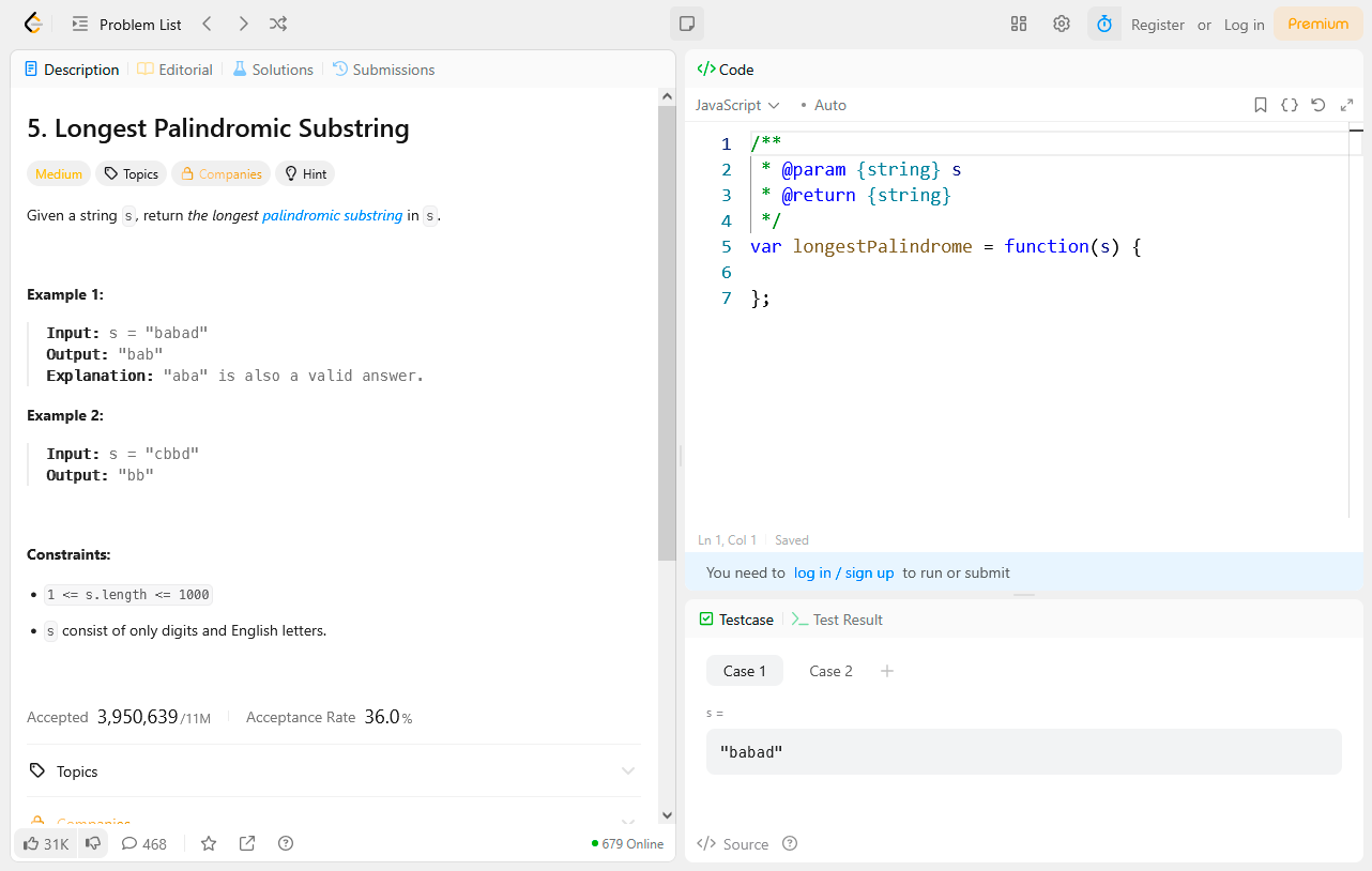 Normal LeetCode interface as seen by the interviewer